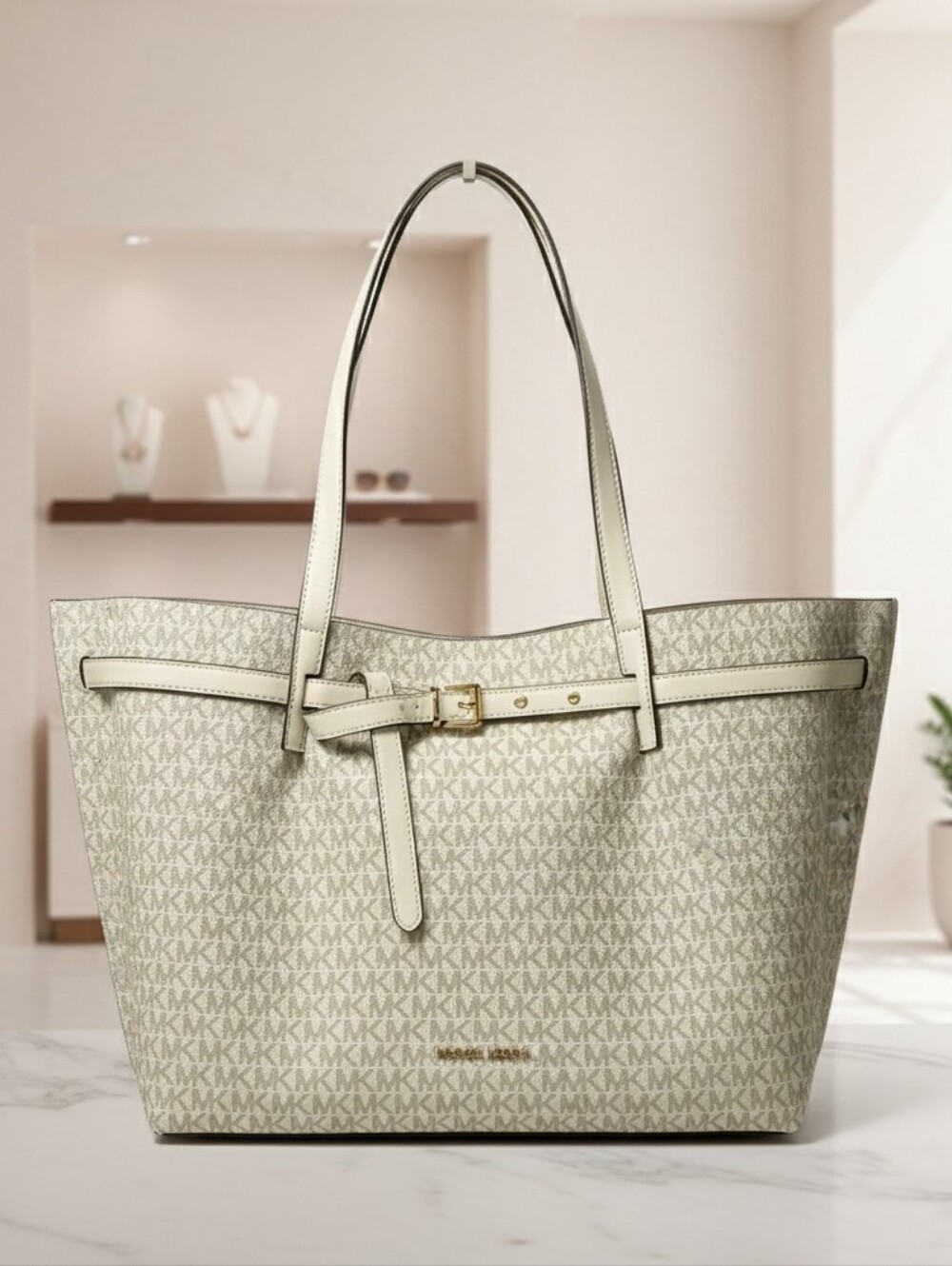 Michael Kors 'Emilia'  Signature Logo Tote in Light Beige